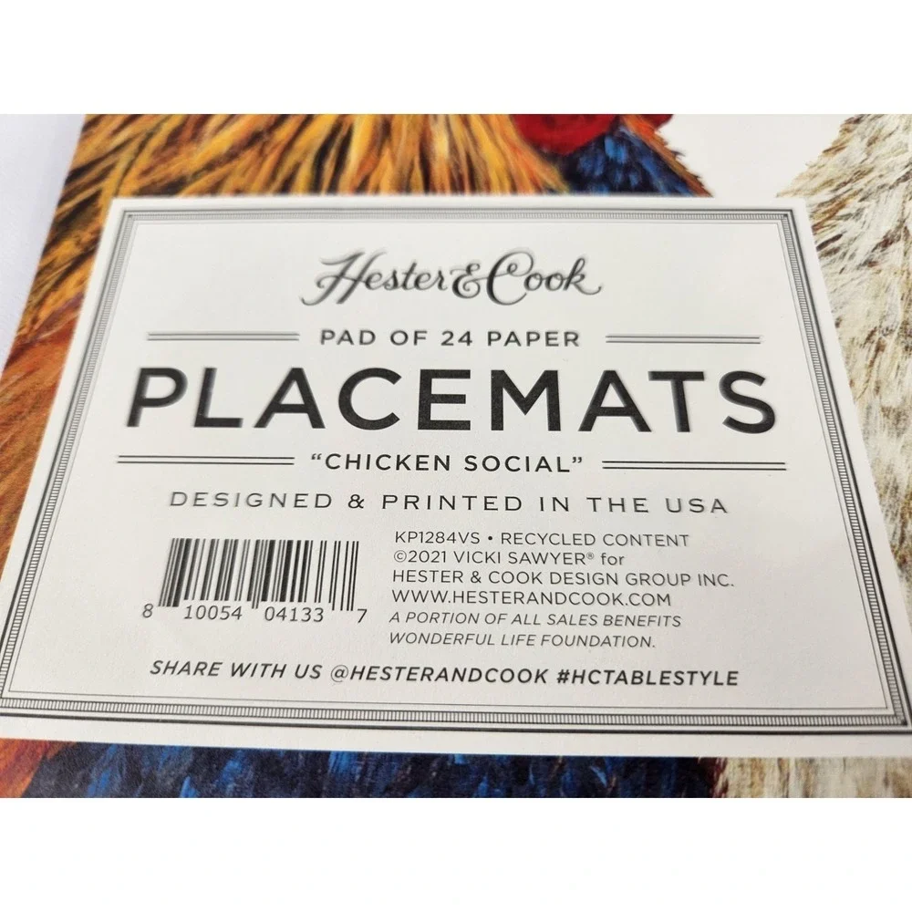 Hester Cook Chicken Social 24 Paper Placemats Farm House Hens‎ Art Food 18